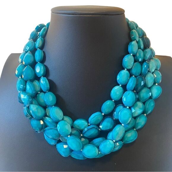 Gorgeous Serafina 5 Strand Beaded Turquoise Colored Statement Necklace. - Picture 1 of 5
